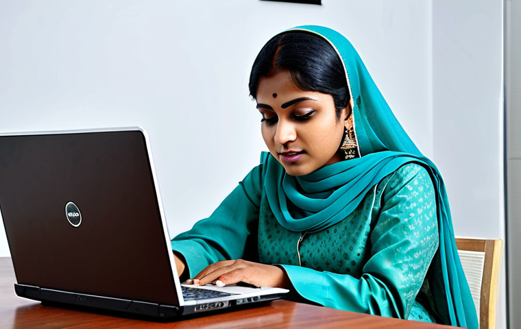 ** A professional Bangladeshi woman, fully clothed in a modest salwar kameez, working on a laptop in a modern Dhaka office. Appropriate attire, safe for work, perfect anatomy, natural proportions, professional photography, high quality.

**