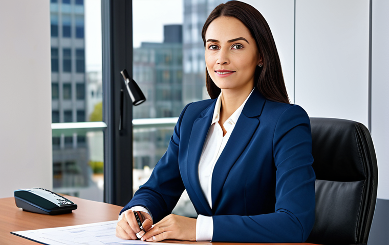지능형 트래픽 관리 - Professional Business Environment**
"A professional businesswoman in a modest business suit, sittin...