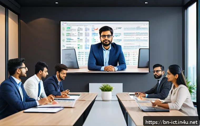 웹RTC 기반 실시간 통신 - A detailed digital illustration of a professional video conference in progress on a modern browser i...