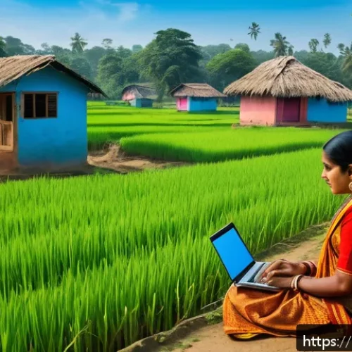 Home 17 멀티홉 네트워크 기술 - A vibrant rural village scene in Bengal showcasing a multi-hop network setup: traditional Bengali ho...